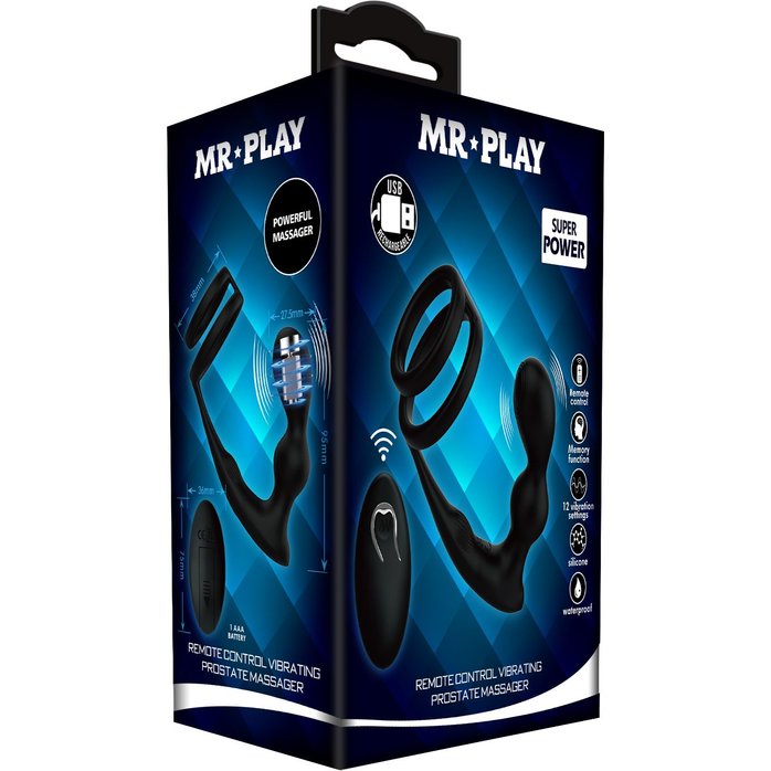 Черный вибростимулятор простаты с фиксацией кольцами. Фотография 3.