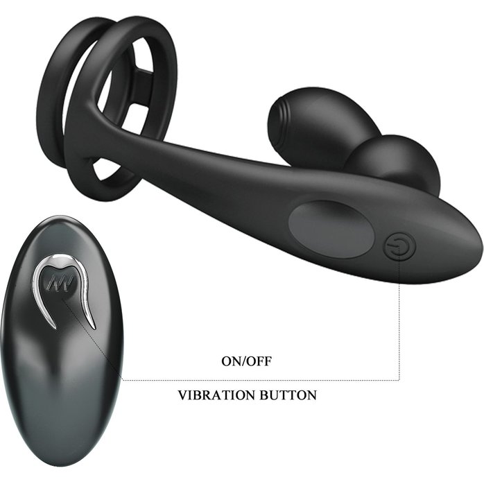 Черный вибростимулятор простаты с фиксацией кольцами. Фотография 7.