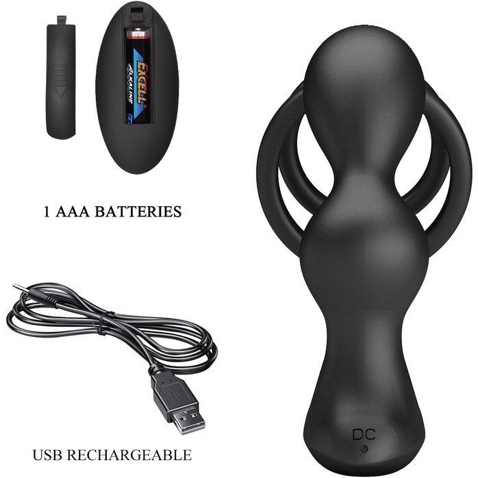 Черный вибростимулятор простаты с фиксацией кольцами. Фотография 8.