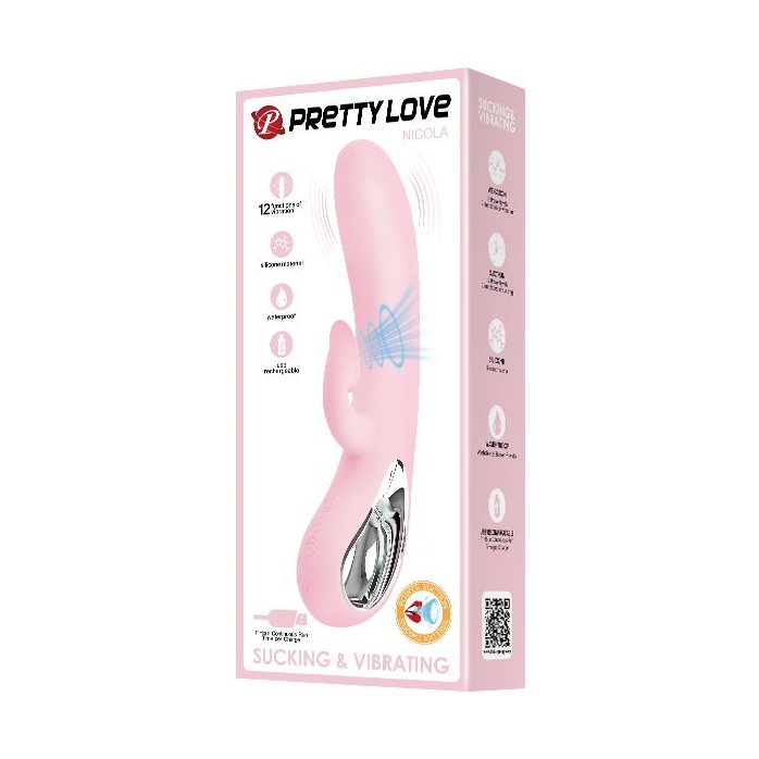 Нежно-розовый вибратор Nicola с вакуумной клиторальной стимуляцией - 24 см - Pretty Love. Фотография 3.
