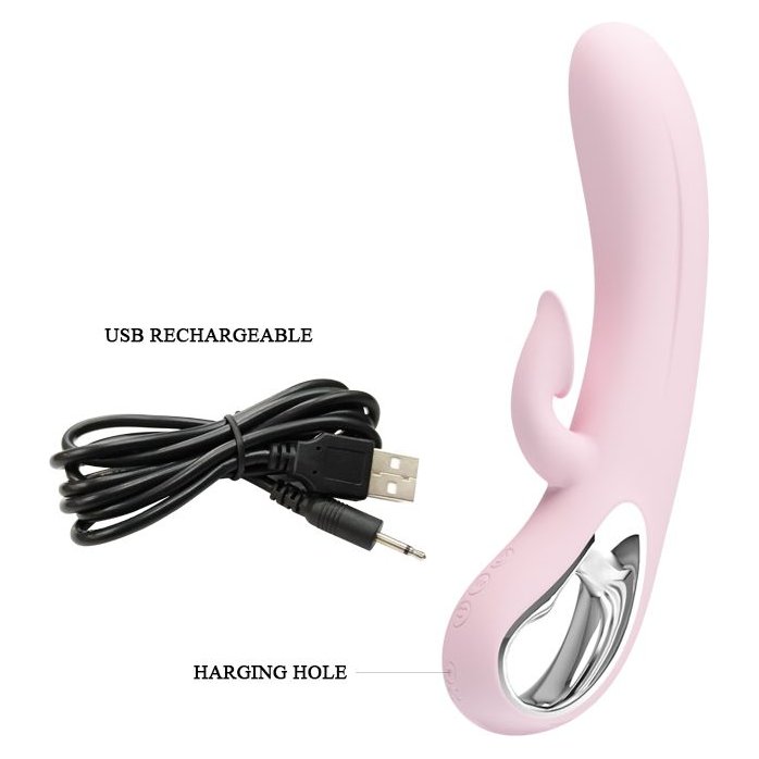 Нежно-розовый вибратор Nicola с вакуумной клиторальной стимуляцией - 24 см - Pretty Love. Фотография 8.