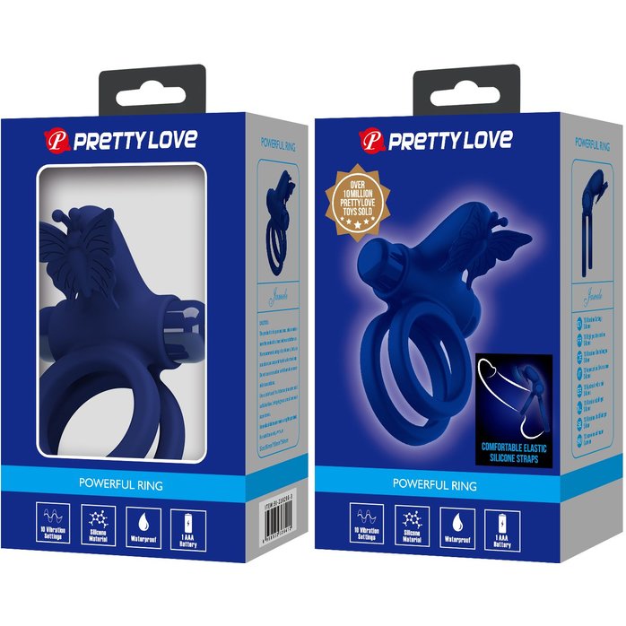 Синее эрекционное кольцо с вибростимуляцией клитора - Pretty Love. Фотография 5.