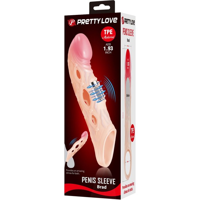 Телесная удлиняющая насадка с рельефом и вибрацией Brad - 21,3 см - Pretty Love. Фотография 2.