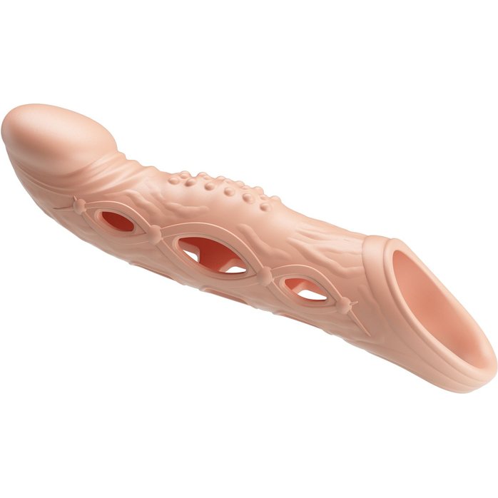 Телесная удлиняющая насадка с рельефом и вибрацией Brad - 21,3 см - Pretty Love. Фотография 6.