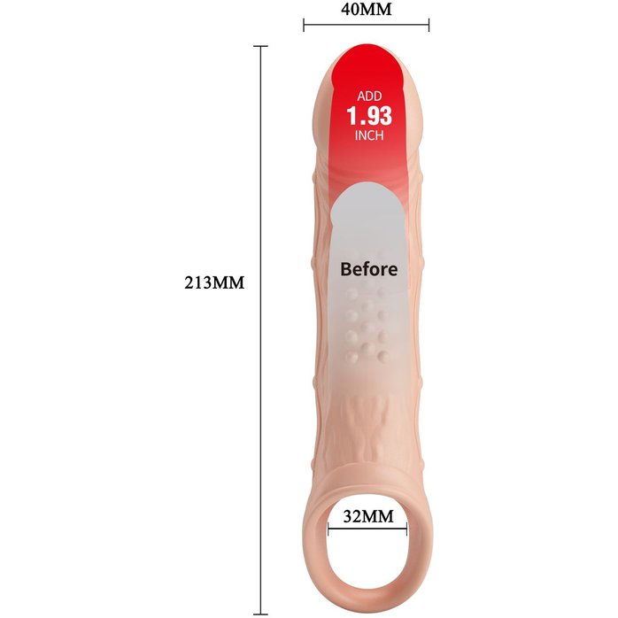 Телесная удлиняющая насадка с рельефом и вибрацией Brad - 21,3 см - Pretty Love. Фотография 8.