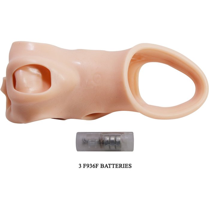 Телесная удлиняющая насадка с рельефом и вибрацией Brad - 21,3 см - Pretty Love. Фотография 9.