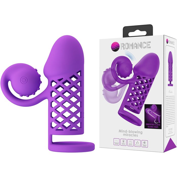 Фиолетовая вибронасадка с клиторальным отростком Harden. Фотография 2.