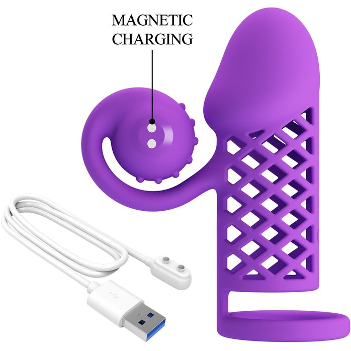 Фиолетовая вибронасадка с клиторальным отростком Harden. Фотография 8.