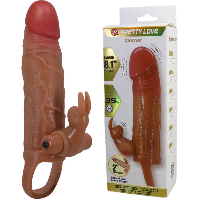 Карамельная вибронасадка с клиторальным стимулятором Osmar - 20,5 см - Pretty Love. Фотография 2.