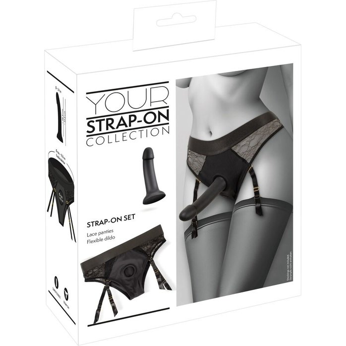 Черный женский страпон Strap-on Set: трусики и насадка - You2Toys. Фотография 4.