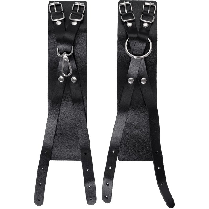 Черные кожаные оковы с двумя перекрёстными ремешками. Фотография 4.