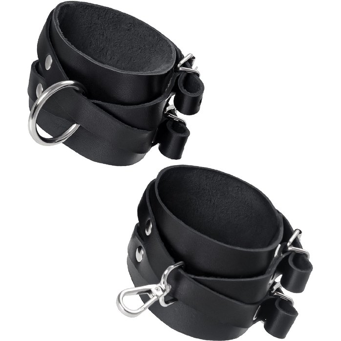 Черные кожаные оковы с двумя перекрёстными ремешками. Фотография 5.