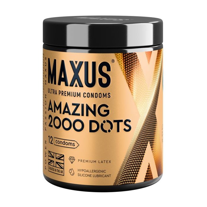 Точечные презервативы MAXUS 2000 Amazing Dots с железным кейсом - 12 шт