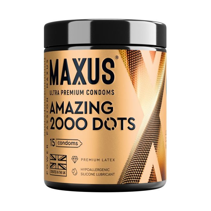 Точечные презервативы MAXUS 2000 Amazing Dots с железным кейсом - 15 шт