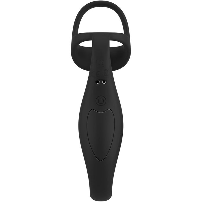 Черное эрекционное кольцо со стимуляцией промежности и анальной пробкой Cock Ring with RC Prostate Plug. Фотография 4.