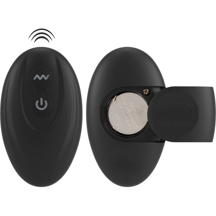 Черное эрекционное кольцо со стимуляцией промежности и анальной пробкой Cock Ring with RC Prostate Plug. Фотография 6.