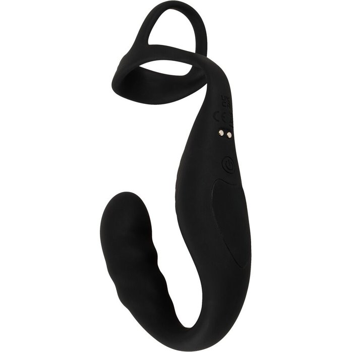 Черное эрекционное кольцо со стимуляцией промежности и анальной пробкой Cock Ring with RC Prostate Plug