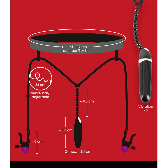 Женские вибростринги с зажимами для половых губ Spreader String with Vibrator - Bad Kitty. Фотография 7.