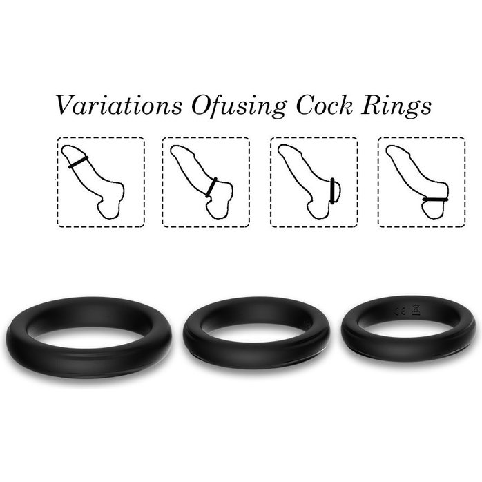 Набор из 3 черных эрекционных колец Stay Hard. Фотография 3.