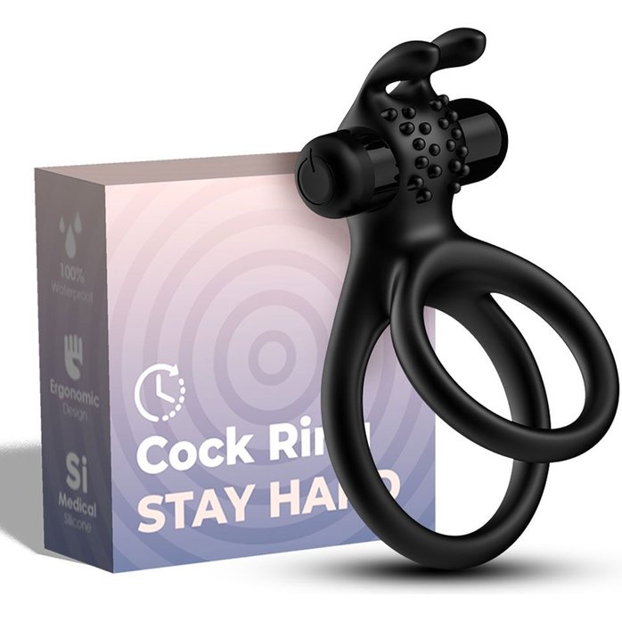 Черное эрекционное виброкольцо с подхватом мошонки Stay Hard. Фотография 2.