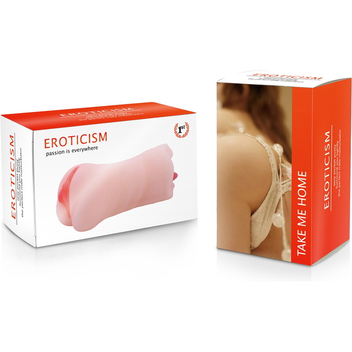 Телесный двусторонний мастурбатор - вагина и ротик. Фотография 6.