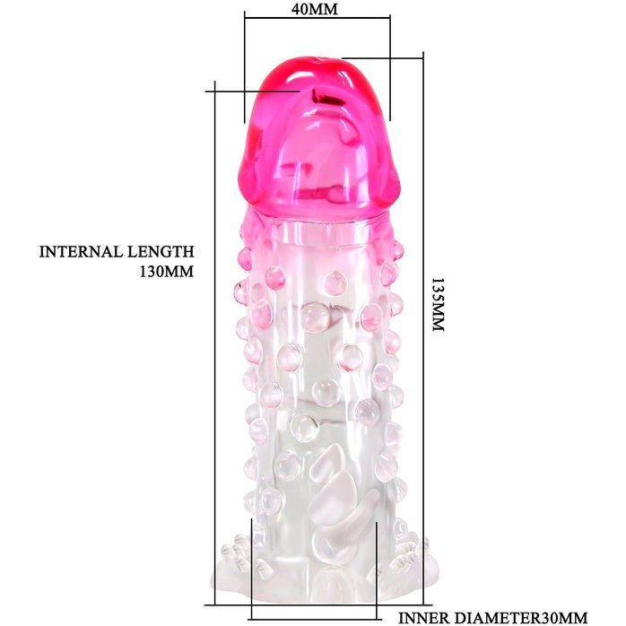 Прозрачно-розовая насадка на пенис Wilford - 13,5 см - Pretty Love. Фотография 5.