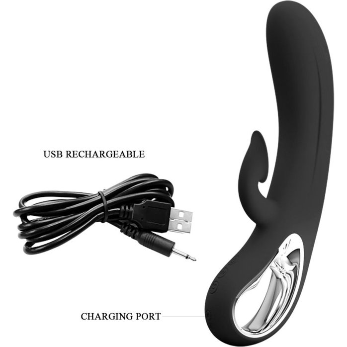 Черный вибратор-кролик Romance Massage - 24 см - Pretty Love. Фотография 4.