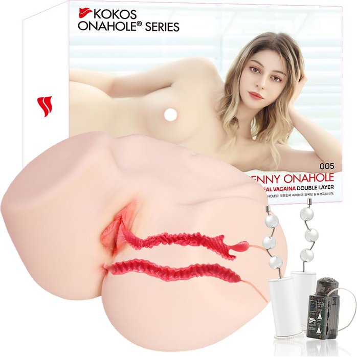 Мастурбатор-полуторс с двойным слоем материала и вибрацией Jenny Onahole Real Vagina. Фотография 2.