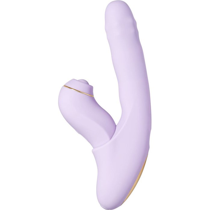 Сиреневый вибромассажер со съёмным клиторальным пульсатором DuoGlow. Фотография 2.