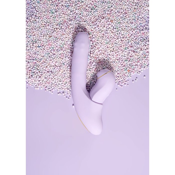 Сиреневый вибромассажер со съёмным клиторальным пульсатором DuoGlow. Фотография 11.