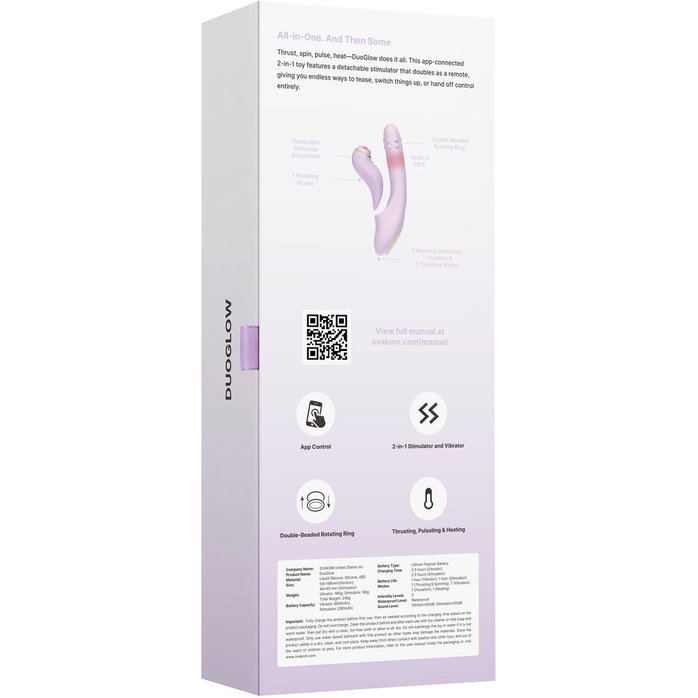 Сиреневый вибромассажер со съёмным клиторальным пульсатором DuoGlow. Фотография 7.