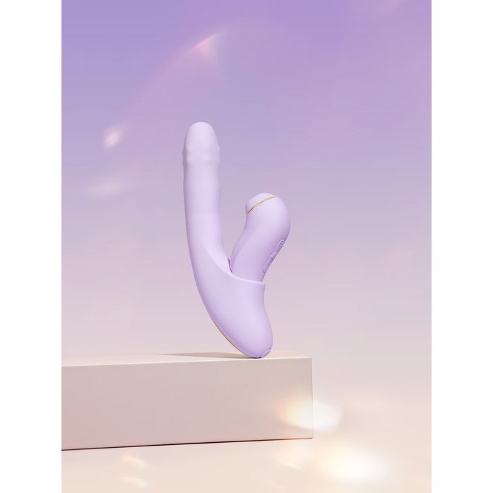 Сиреневый вибромассажер со съёмным клиторальным пульсатором DuoGlow. Фотография 9.