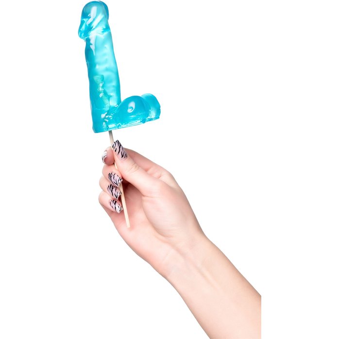 Голубой леденец в форме члена со вкусом блю кюрасао - 173 гр. Фотография 6.