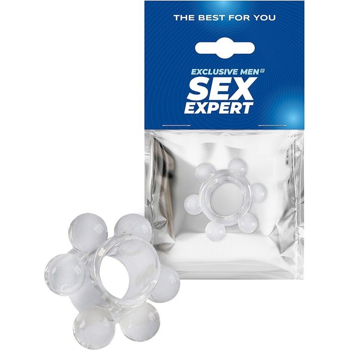 Прозрачное эрекционное кольцо с 6 стимулирующими шариками - SEX EXPERT