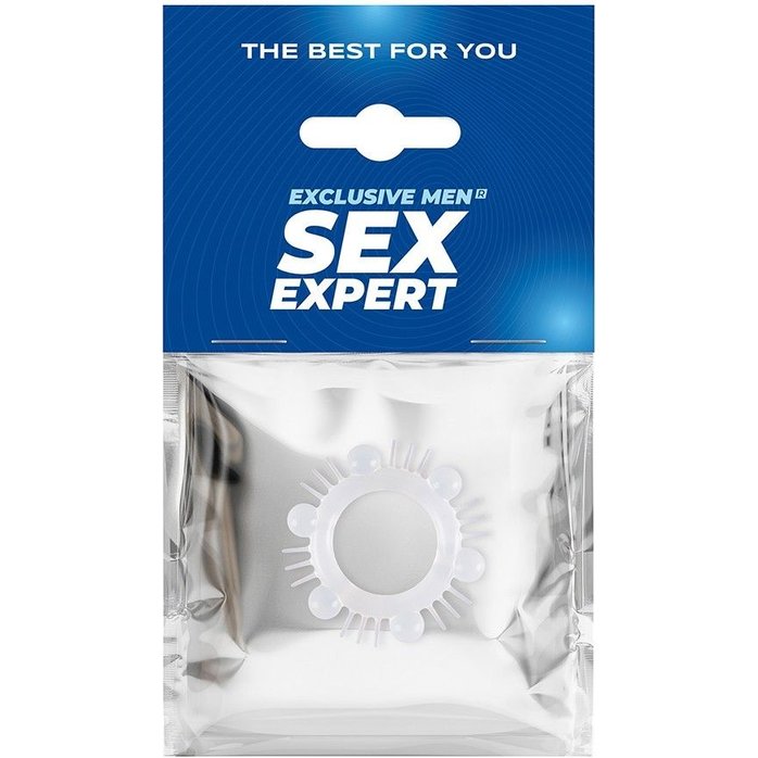 Эластичное эрекционное кольцо с шипиками и шариками - SEX EXPERT. Фотография 2.