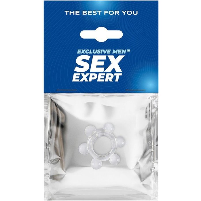 Прозрачное эластичное эрекционное кольцо с 6 шариками - SEX EXPERT. Фотография 2.