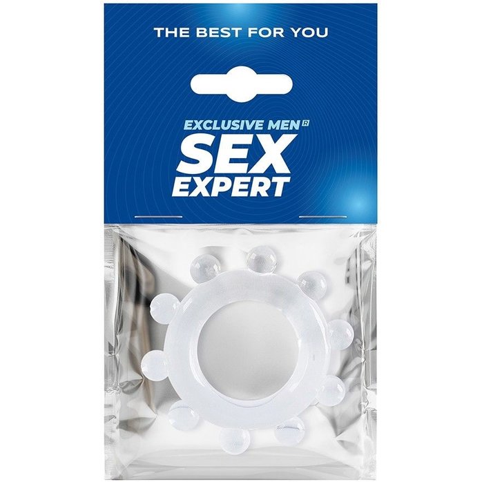 Прозрачное эрекционное кольцо со стимулирующими шариками - SEX EXPERT. Фотография 2.