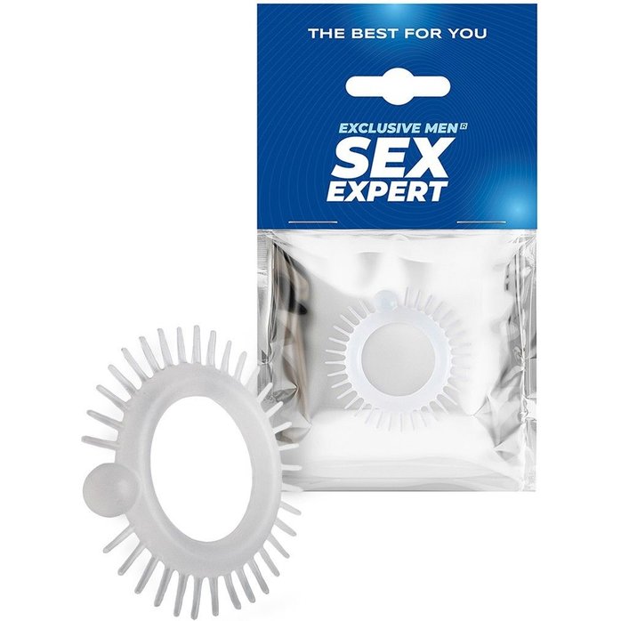 Эластичное эрекционное кольцо с шипиками и шариком - SEX EXPERT