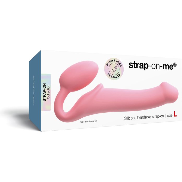 Розовый безремневой страпон Strap-on-me Semi-Realistic Bendable Strap-On size L. Фотография 5.