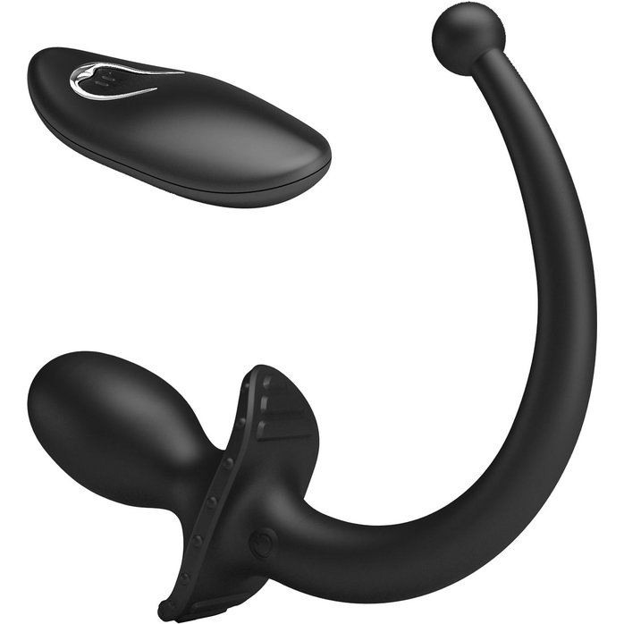 Черная анальная вибропробка с хвостом и пультом ДУ - Mr.Play. Фотография 5.