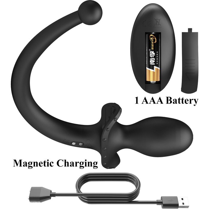 Черная анальная вибропробка с хвостом и пультом ДУ - Mr.Play. Фотография 8.