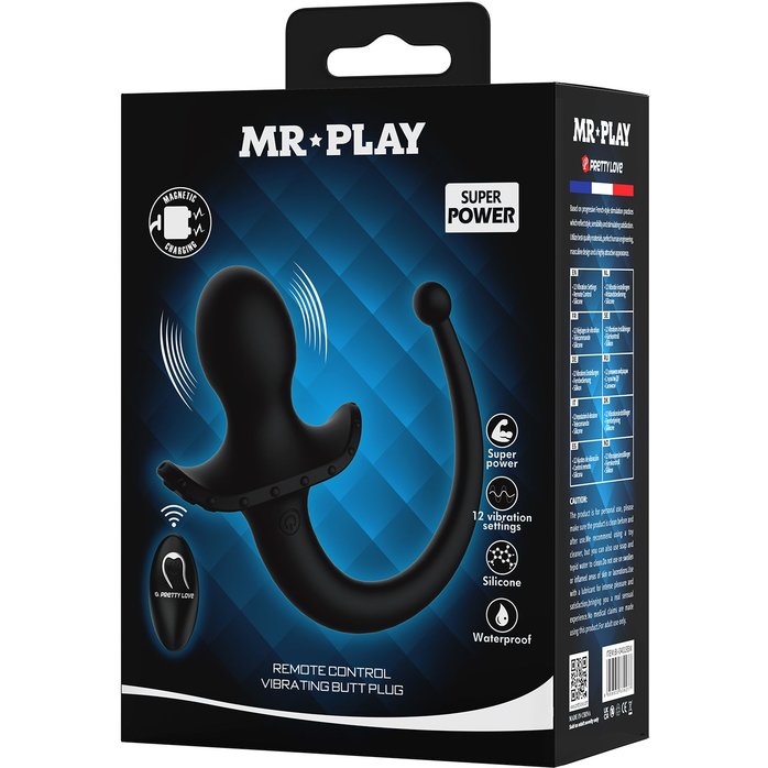 Черная анальная вибропробка с хвостом и пультом ДУ - Mr.Play. Фотография 9.