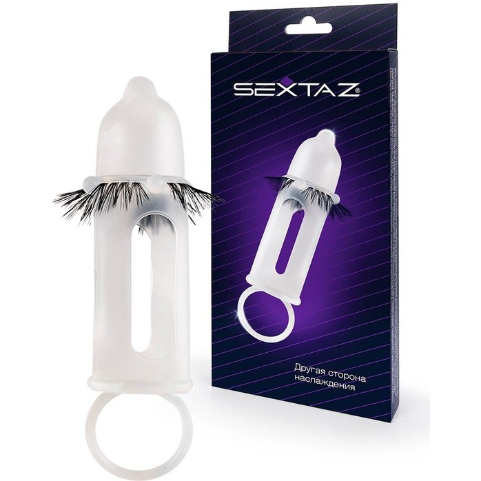 Эластичная насадка на пенис с подхватом мошонки и стимулирующими «ресничками»