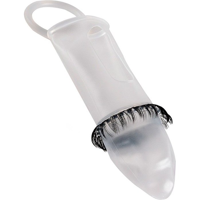 Закрытая насадка на пенис с подхватом мошонки и стимулирующими «ресничками». Фотография 2.