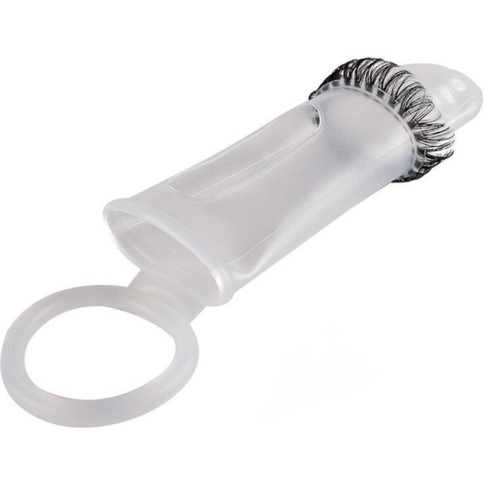 Закрытая насадка на пенис с подхватом мошонки и стимулирующими «ресничками». Фотография 5.