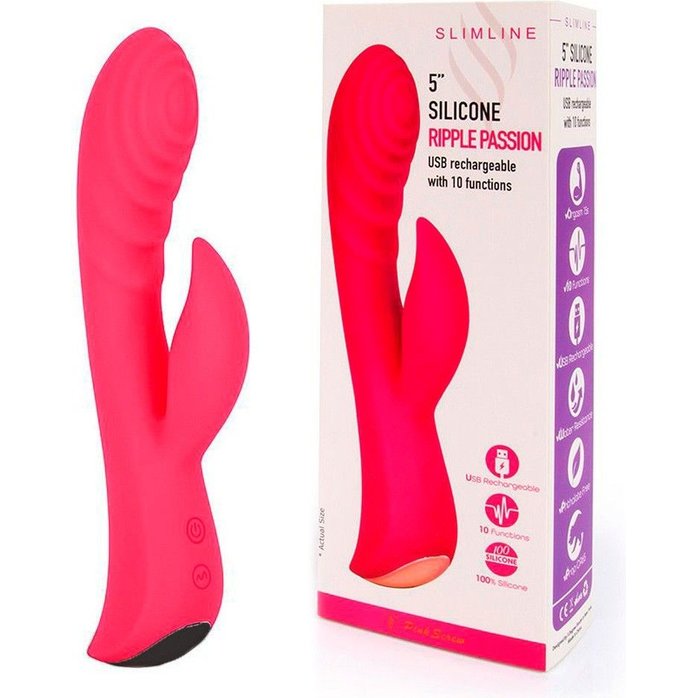 Красный перезаряжаемый вибратор-кролик - 19,1 см. Фотография 2.