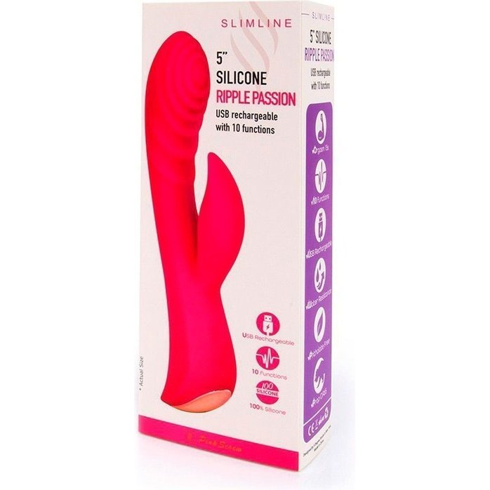 Красный перезаряжаемый вибратор-кролик - 19,1 см. Фотография 4.