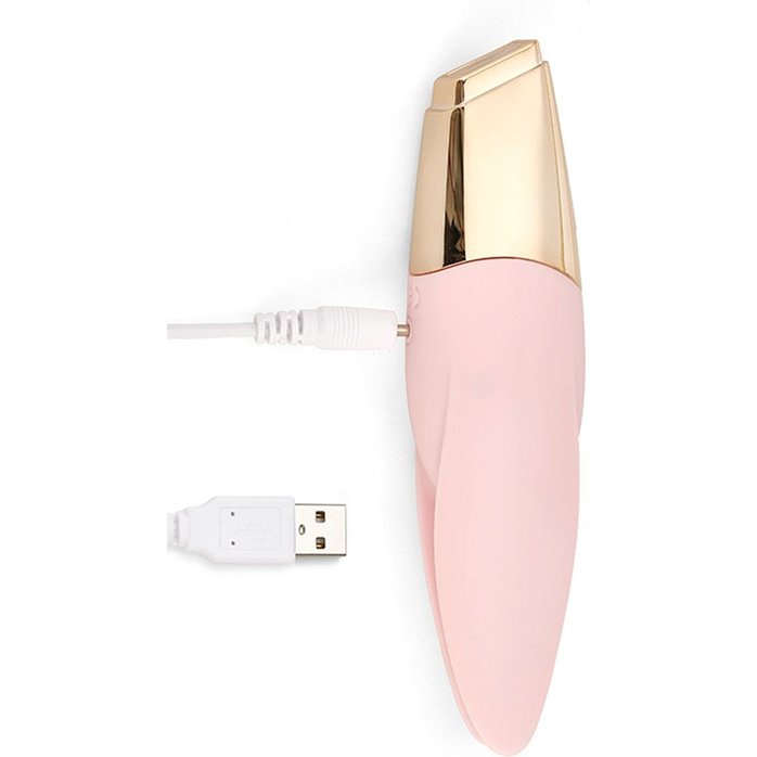 Нежно-розовый мини-вибратор с раздвоенным кончиком - 12,3 см. Фотография 4.