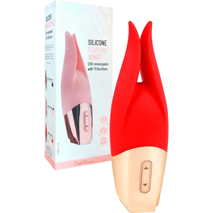 Красный мини-вибратор с раздвоенным кончиком - 12,3 см