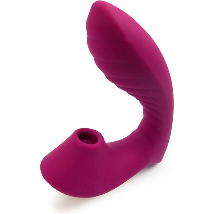 Сливовый вибромассажер с вакуумной стимуляцией клитора. Фотография 2.